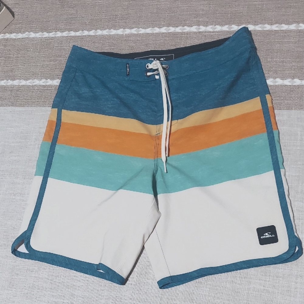 O'Neill Blue and Orange Board Shorts Quick-Dry Color-Block size 14 (waist 27)